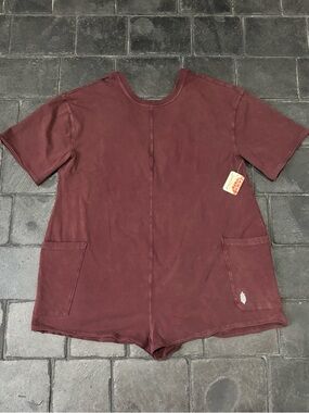 Free People Movement Hot Shot T-shirt Romper short sleeve dark espresso NWT
